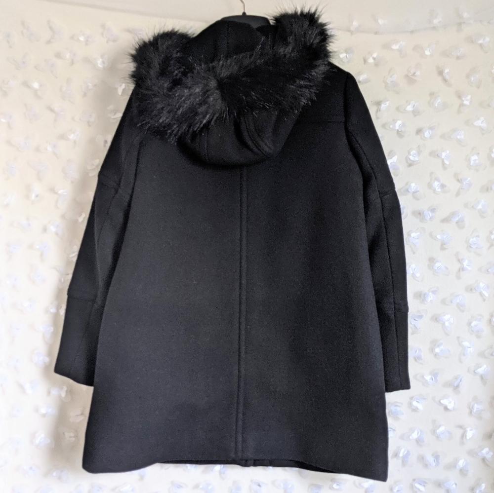 J. Crew Stadium Wool Chateau Parka Coat Black Hooded Faux Fur Trim Size 00 NEW - Picture 7 of 7